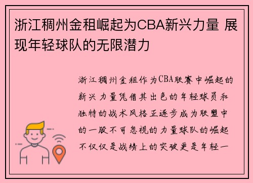 浙江稠州金租崛起为CBA新兴力量 展现年轻球队的无限潜力