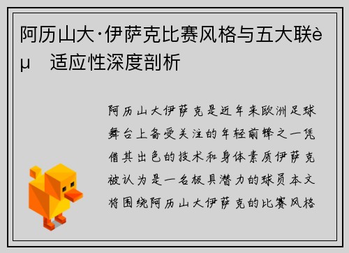 阿历山大·伊萨克比赛风格与五大联赛适应性深度剖析